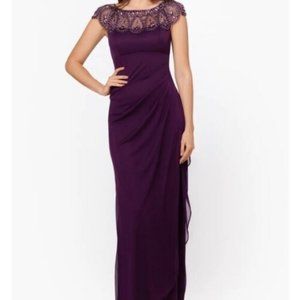 Xscape Womens Beaded Plum Mesh Gown